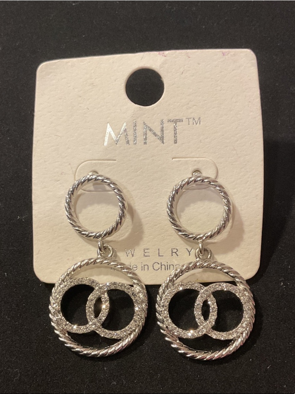 Mint Silver-Tone Twisted Rope Interlocking Circle Drop Earrings